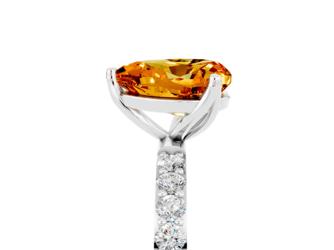 White gold Heart Cut Citrine Solitaire Engagement Ring with Pavé Band and Prong Setting_5