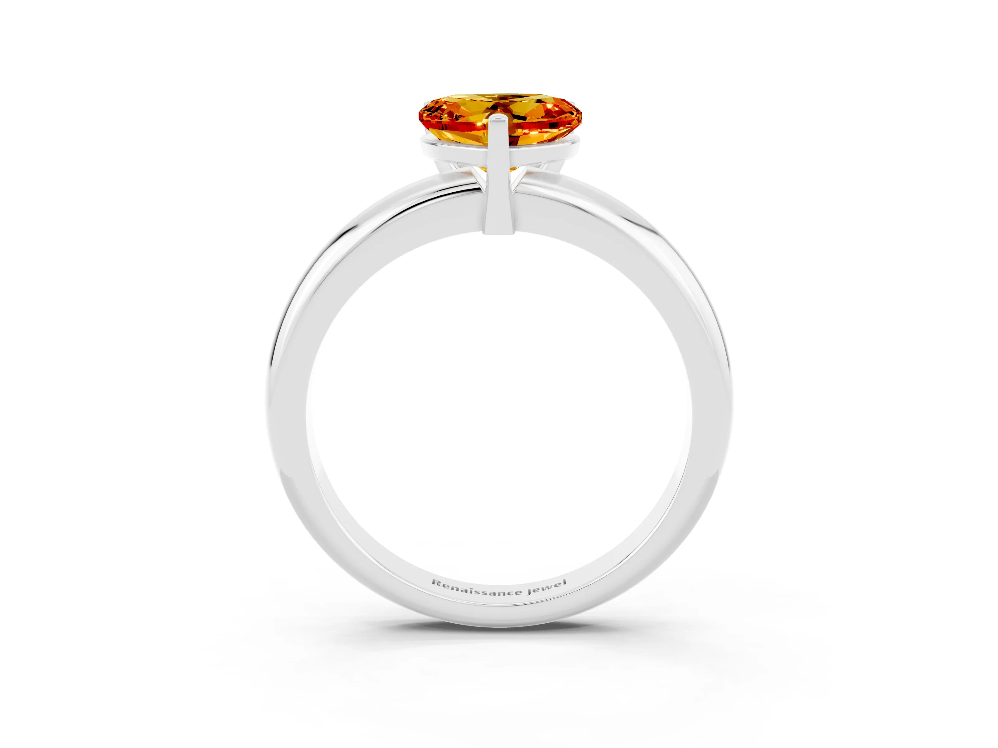 White gold Heart Cut Citrine Solitaire Engagement Ring with Round Band and Four-Prong Setting_3