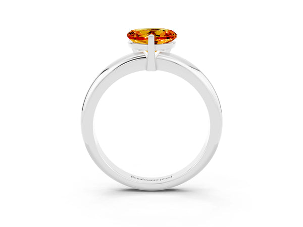 Platinum Heart Cut Citrine Solitaire Engagement Ring with Round Band and Four-Prong Setting