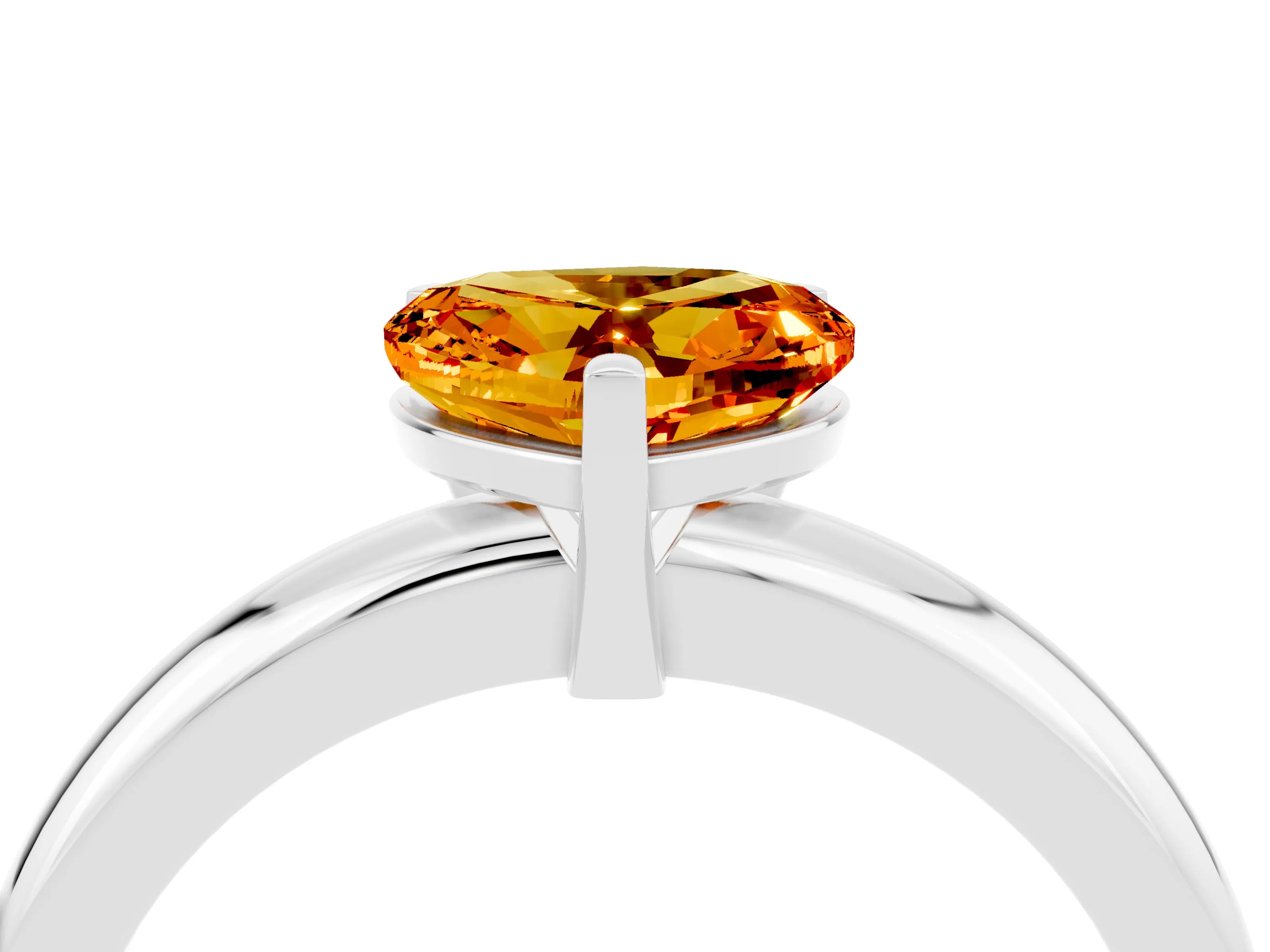 White gold Heart Cut Citrine Solitaire Engagement Ring with Round Band and Four-Prong Setting_4