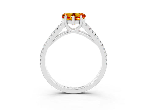 White gold Heart Cut Citrine Solitaire Engagement Ring with Split Shank Pavé Band_3