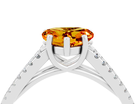 White gold Heart Cut Citrine Solitaire Engagement Ring with Split Shank Pavé Band_4