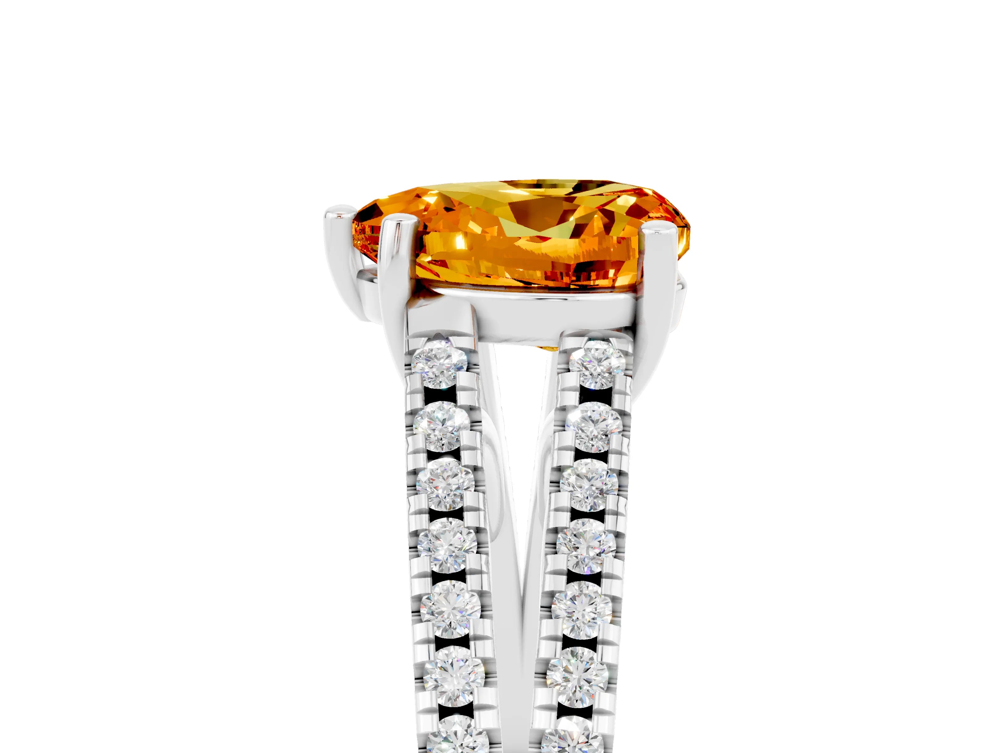 White gold Heart Cut Citrine Solitaire Engagement Ring with Split Shank Pavé Band_5
