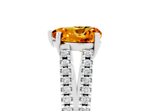 White gold Heart Cut Citrine Solitaire Engagement Ring with Split Shank Pavé Band_5