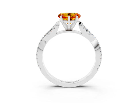 White gold Heart Cut Citrine Solitaire Engagement Ring with Twisted Pavé Band and Four-Prong Setting_15