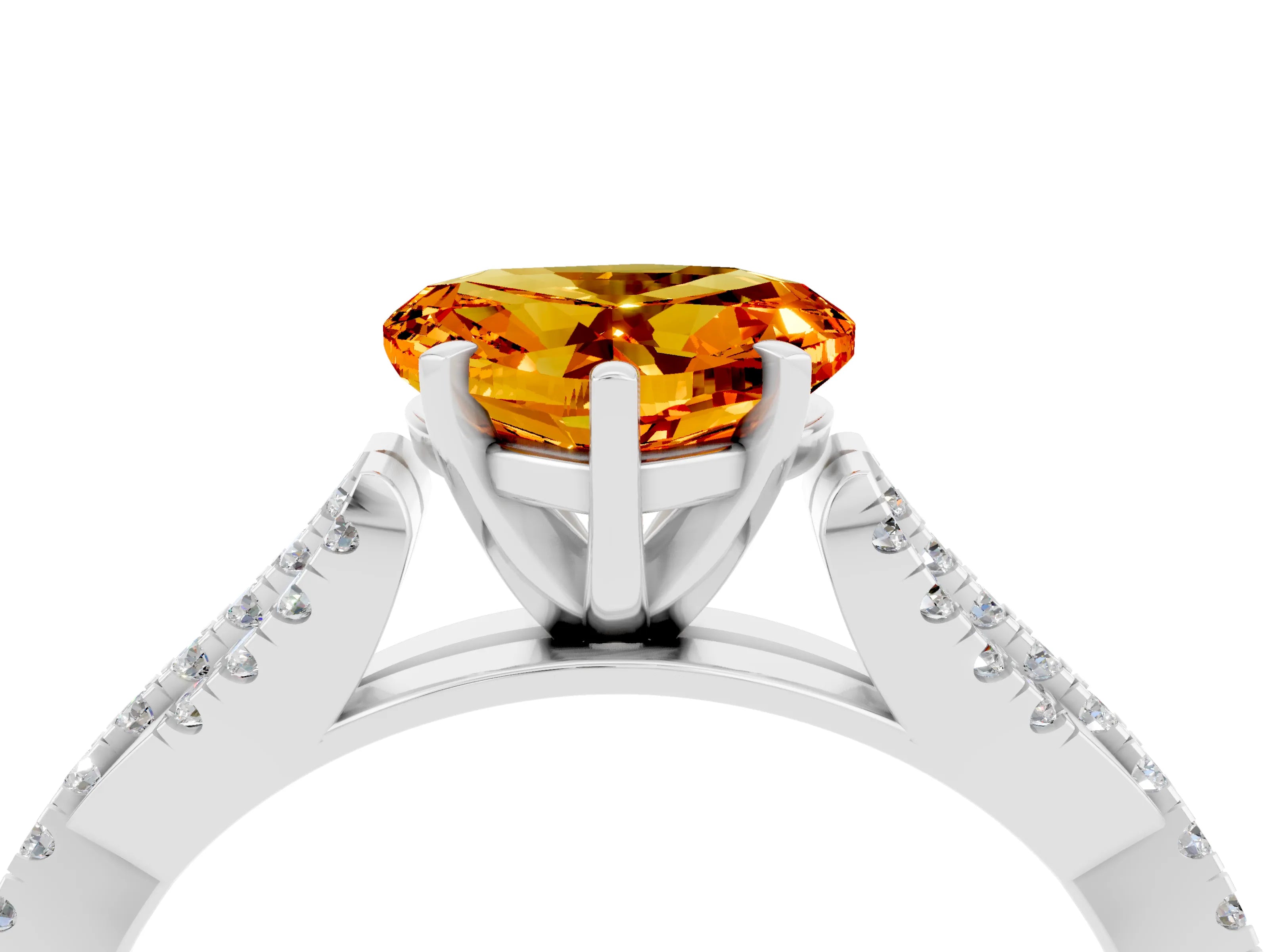 White gold Heart Cut Citrine Solitaire Engagement Ring with Twisted Pavé Band and Four-Prong Setting_16