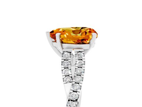 White gold Heart Cut Citrine Solitaire Engagement Ring with Twisted Pavé Band and Four-Prong Setting_17