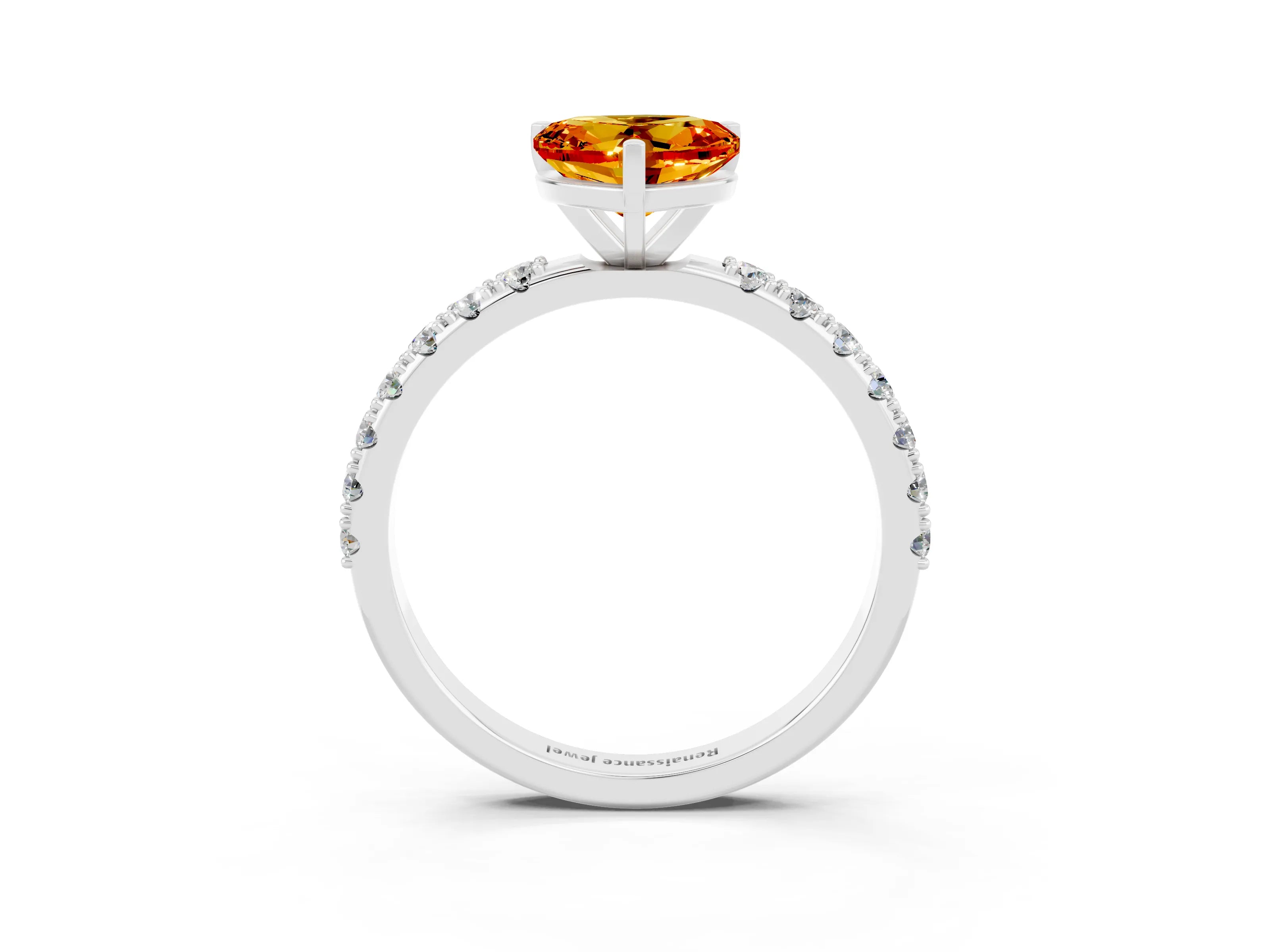 White gold Heart Cut Citrine Solitaire Pavé Band with Four-Prong Setting_3