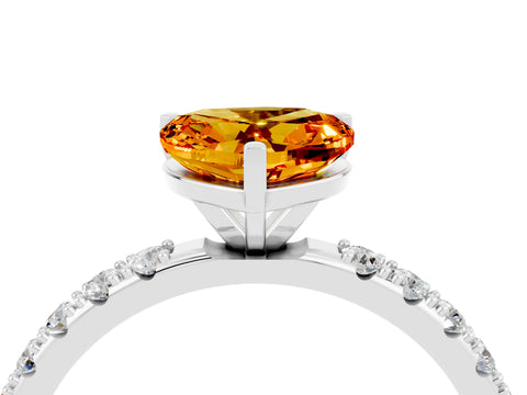 White gold Heart Cut Citrine Solitaire Pavé Band with Four-Prong Setting_4