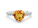 White gold Heart Cut Citrine Solitaire Pavé Engagement Ring with Round Band and Prong Setting_78