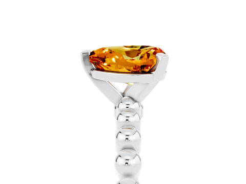 White gold Heart Cut Citrine Solitaire Ring with Beaded Band and Prong Setting_17