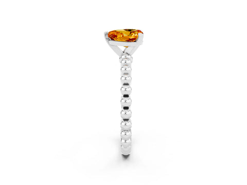 White gold Heart Cut Citrine Solitaire Ring with Beaded Band and Prong Setting_2