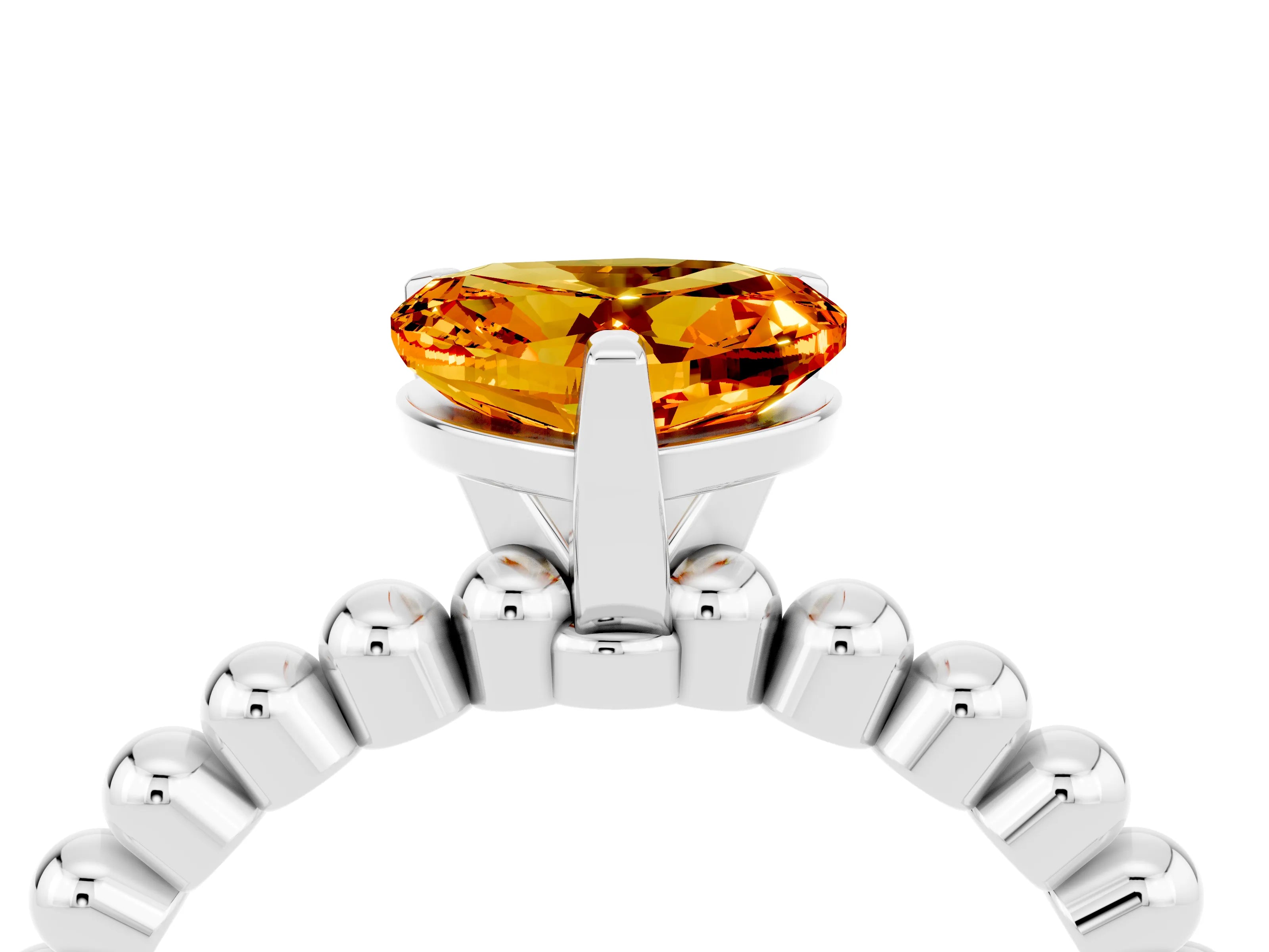 White gold Heart Cut Citrine Solitaire Ring with Beaded Band and Prong Setting_4