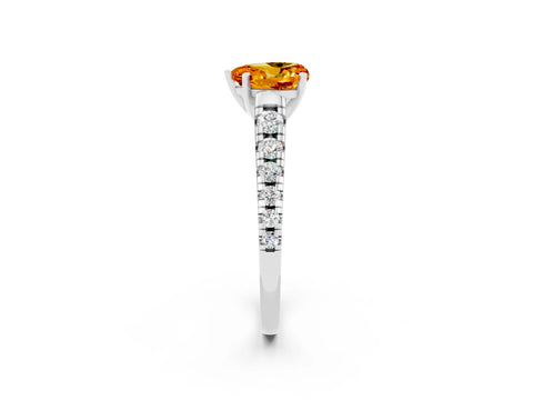 White gold Heart Cut Citrine Solitaire Ring with Cathedral Setting and Pavé Band_2