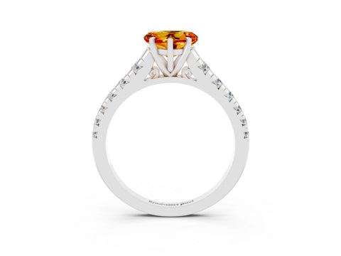 White gold Heart Cut Citrine Solitaire Ring with Cathedral Setting and Pavé Band_3