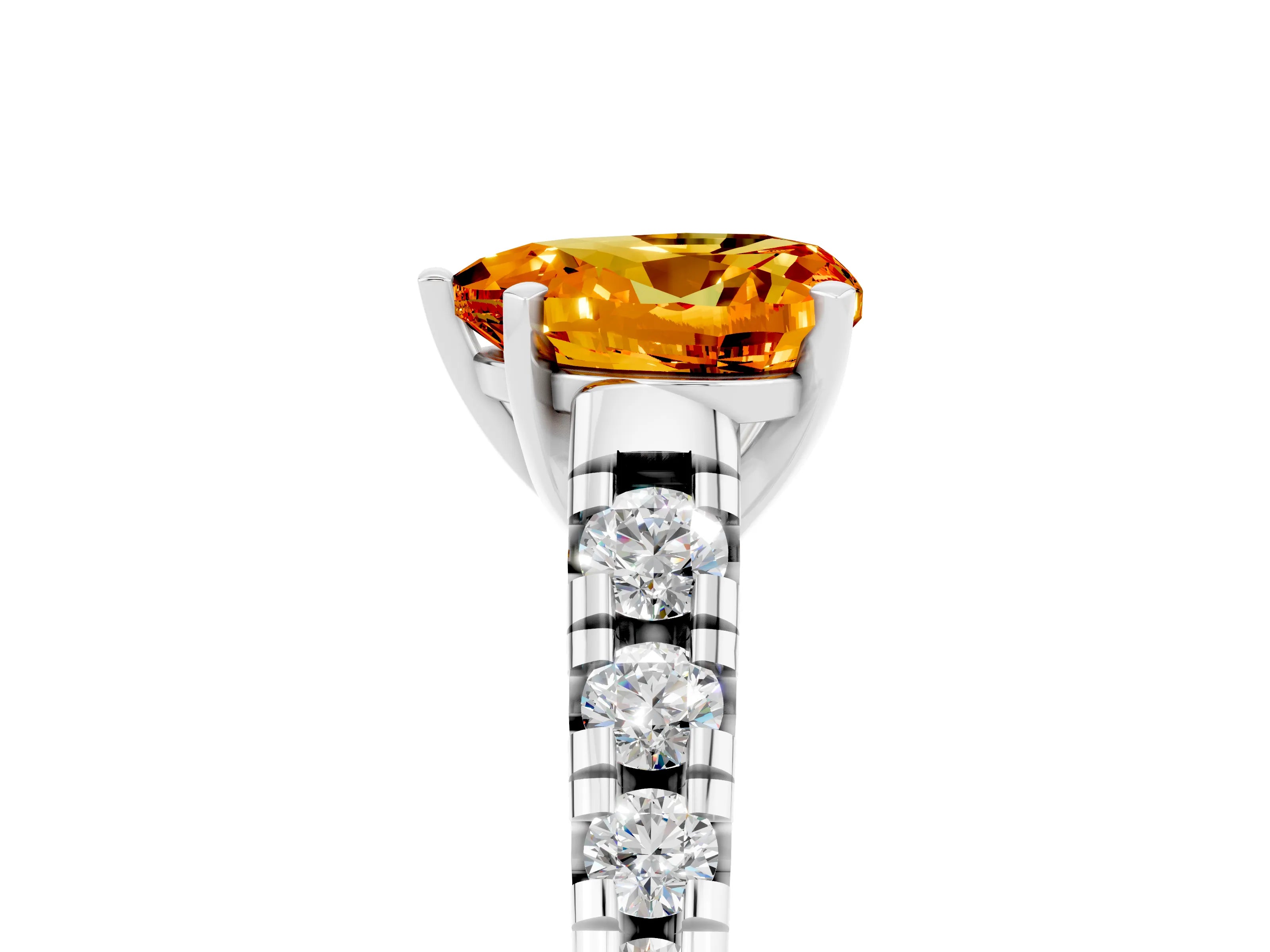White gold Heart Cut Citrine Solitaire Ring with Cathedral Setting and Pavé Band_5