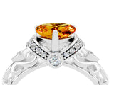 White gold Heart Cut Citrine Solitaire Ring with Filigree Band and Four-Prong Setting_28