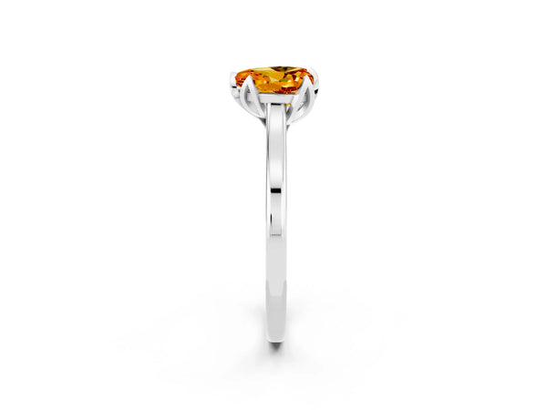 Silver Heart Cut Citrine Solitaire Ring with Flower Prong Setting and Classic Band