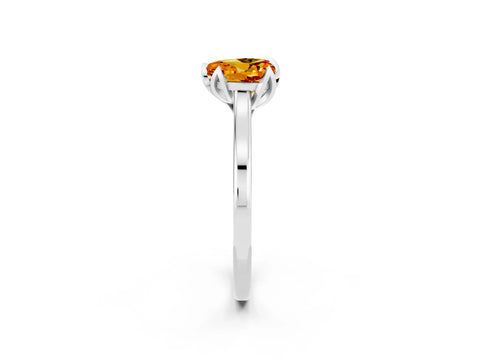 White gold Heart Cut Citrine Solitaire Ring with Flower Prong Setting and Classic Band_14
