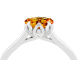 White gold Heart Cut Citrine Solitaire Ring with Flower Prong Setting and Classic Band_16