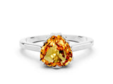 White gold Heart Cut Citrine Solitaire Ring with Flower Prong Setting and Classic Band_40