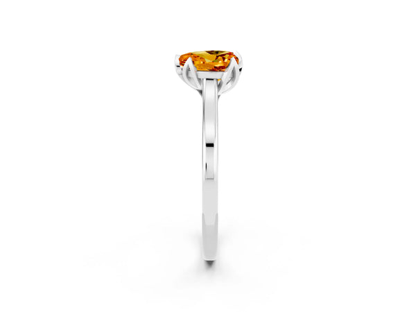 White gold Heart Cut Citrine Solitaire Ring with Flower Prong Setting and Classic Band