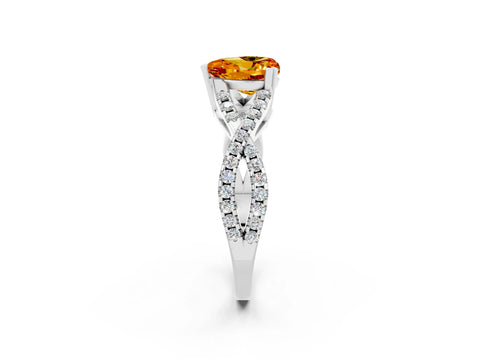 White gold Heart Cut Citrine Solitaire Ring with Four-Prong Setting and Twisted Pavé Band_2