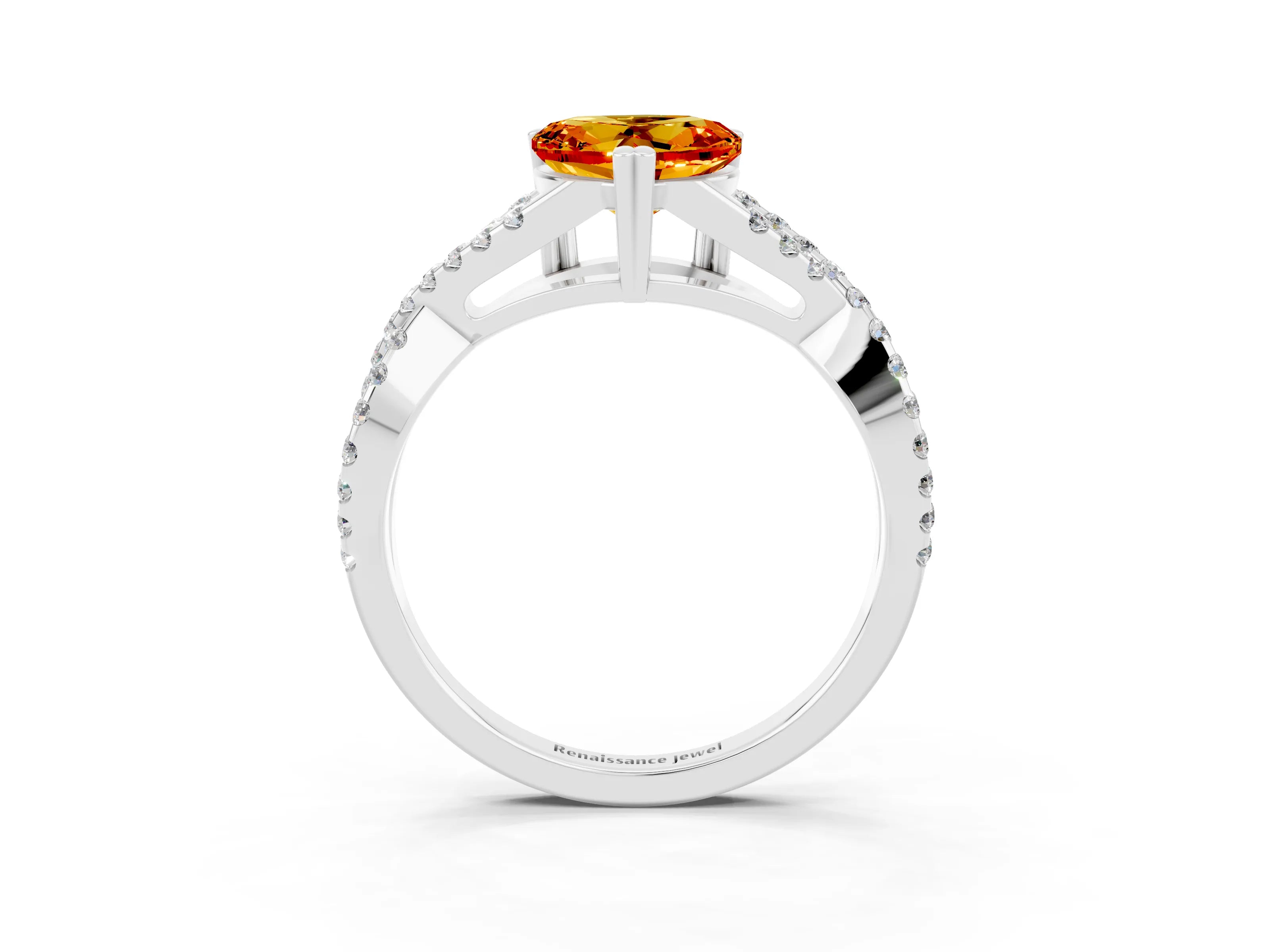 White gold Heart Cut Citrine Solitaire Ring with Four-Prong Setting and Twisted Pavé Band_3