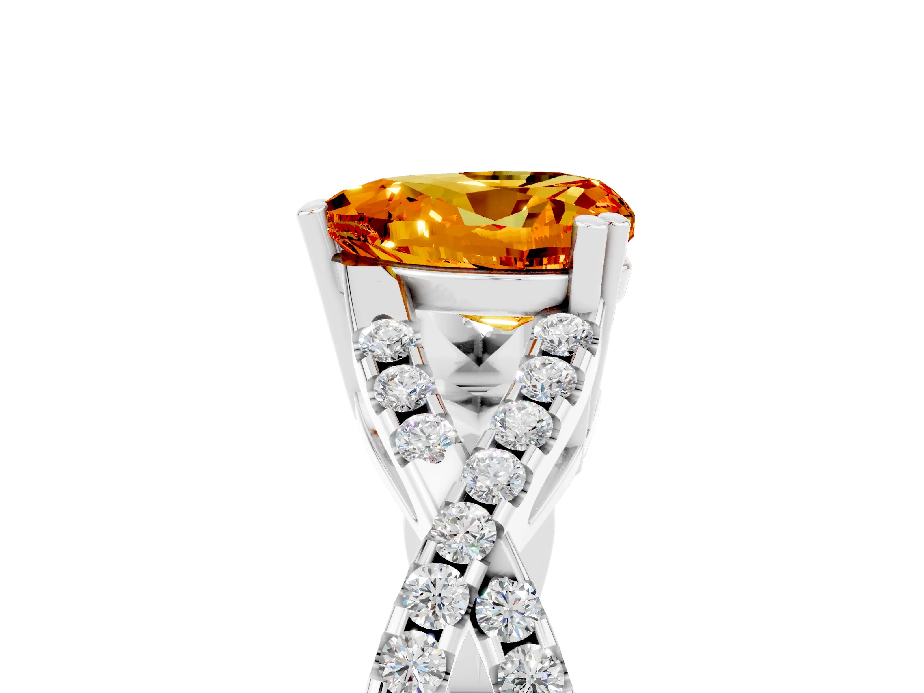 White gold Heart Cut Citrine Solitaire Ring with Four-Prong Setting and Twisted Pavé Band_5