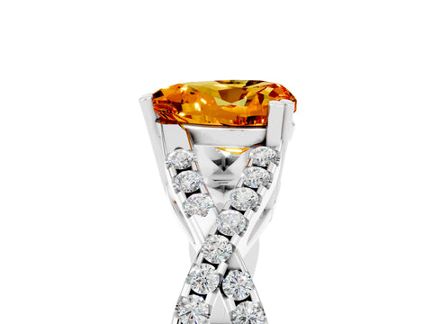 White gold Heart Cut Citrine Solitaire Ring with Four-Prong Setting and Twisted Pavé Band_5