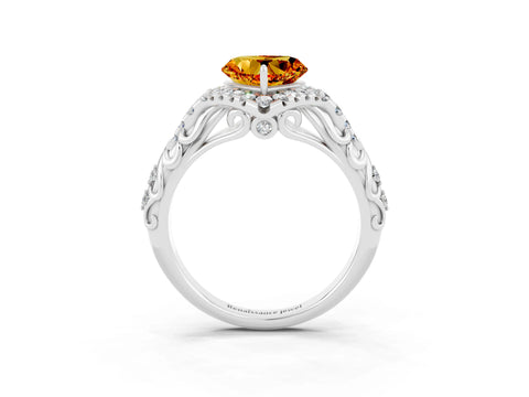 White gold Heart Cut Citrine Solitaire Ring with Hidden Halo and Pavé Band_15