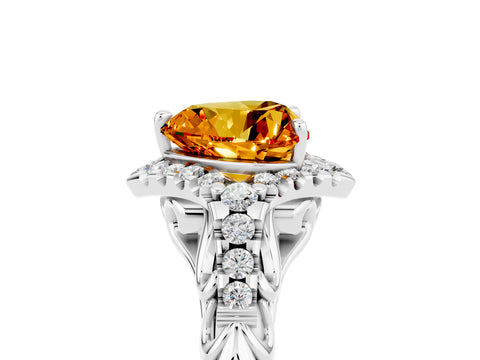White gold Heart Cut Citrine Solitaire Ring with Hidden Halo and Pavé Band_17