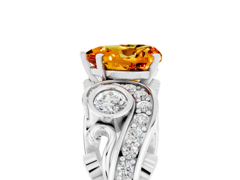 White gold Heart Cut Citrine Solitaire Ring with Milgrain Pavé Band and Four-Prong Setting_17
