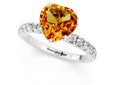 White gold Heart Cut Citrine Solitaire Ring with Pavé Accents and Four-Prong Setting_1