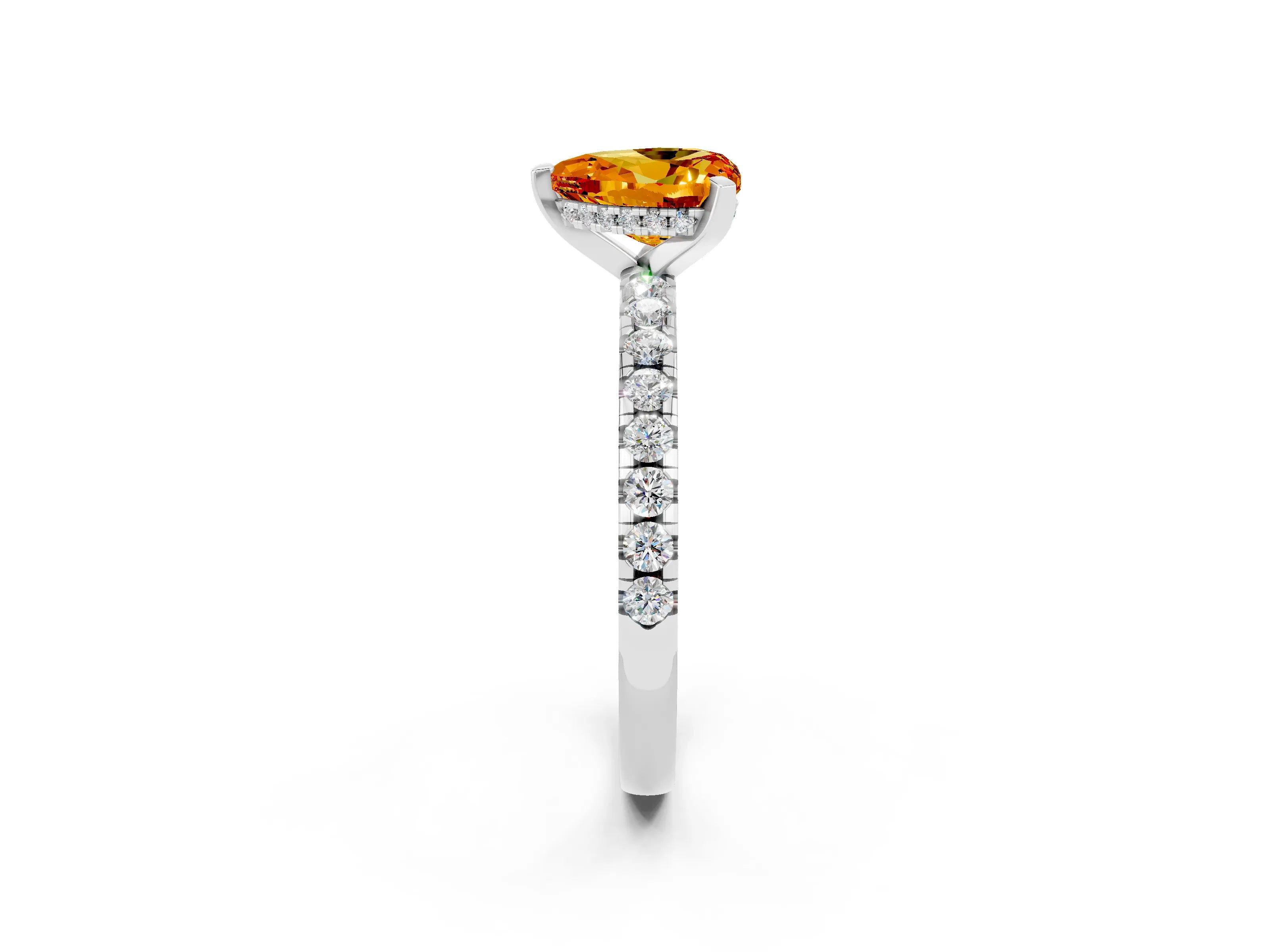 White gold Heart Cut Citrine Solitaire Ring with Pavé Band and Four-Prong Setting_14