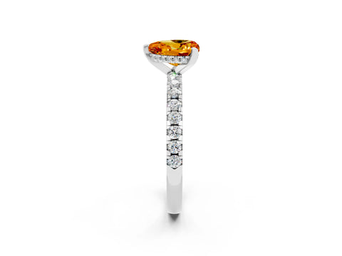 White gold Heart Cut Citrine Solitaire Ring with Pavé Band and Four-Prong Setting_14