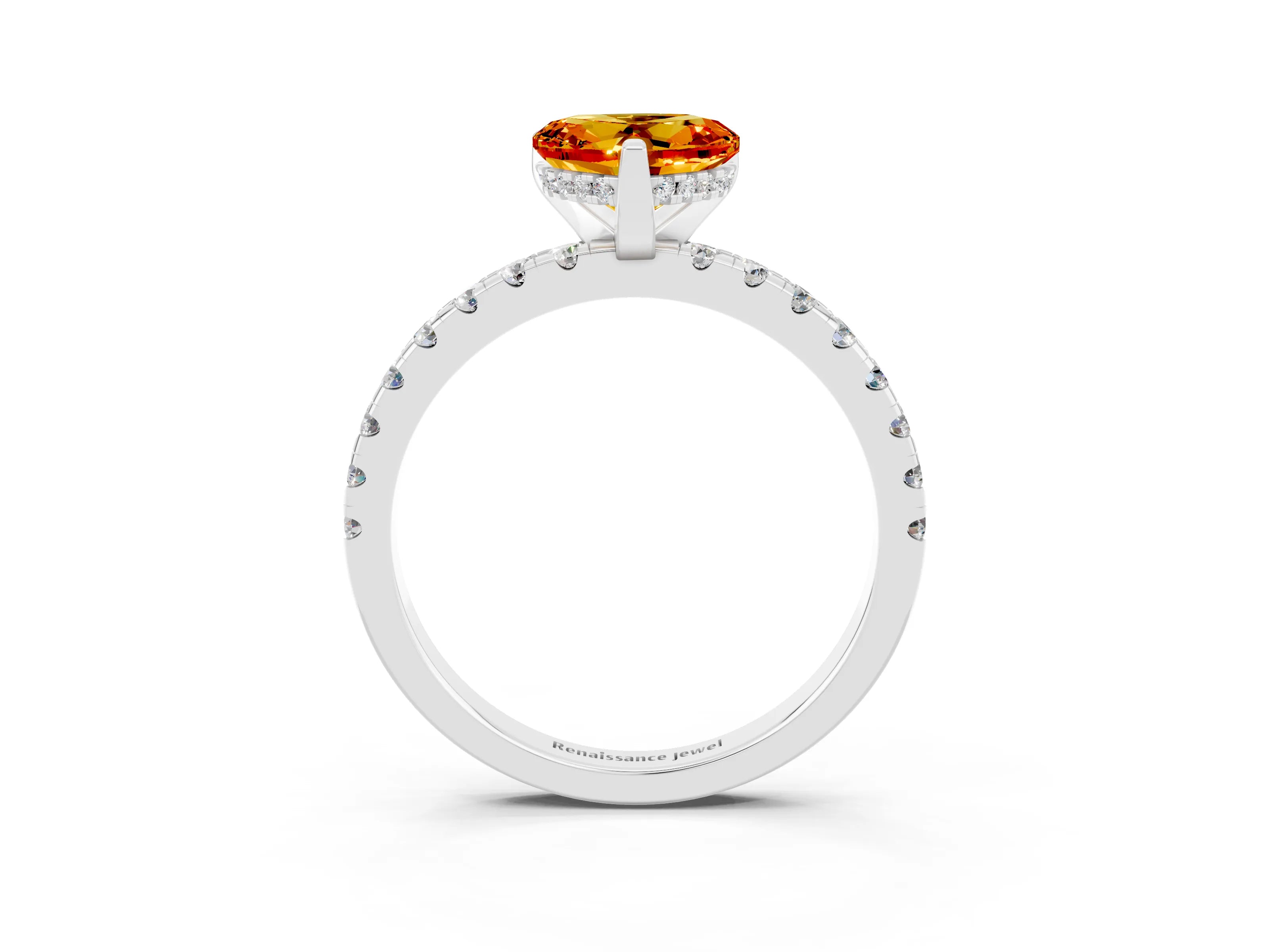 White gold Heart Cut Citrine Solitaire Ring with Pavé Band and Four-Prong Setting_15