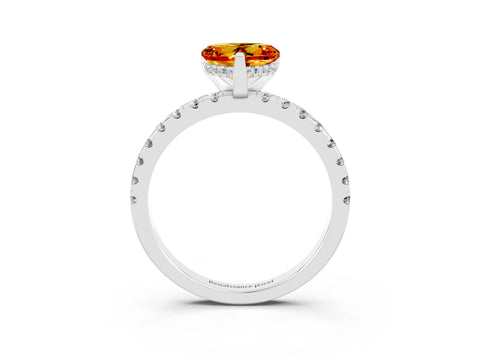 White gold Heart Cut Citrine Solitaire Ring with Pavé Band and Four-Prong Setting_15