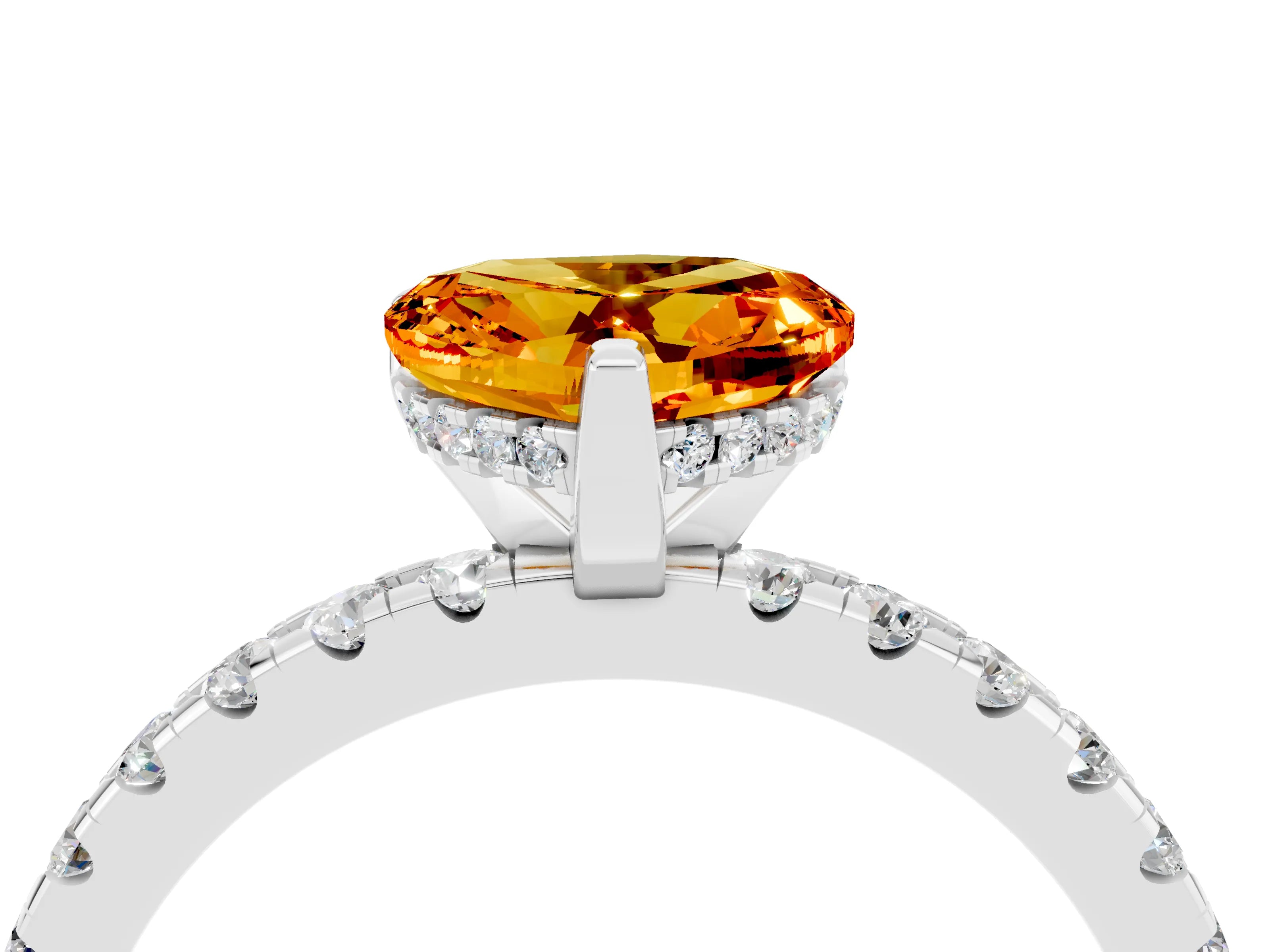 White gold Heart Cut Citrine Solitaire Ring with Pavé Band and Four-Prong Setting_16