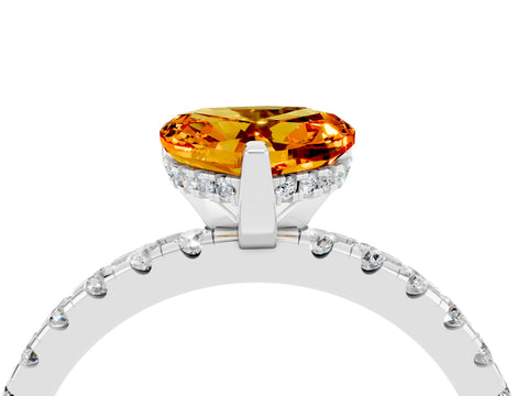 White gold Heart Cut Citrine Solitaire Ring with Pavé Band and Four-Prong Setting_16