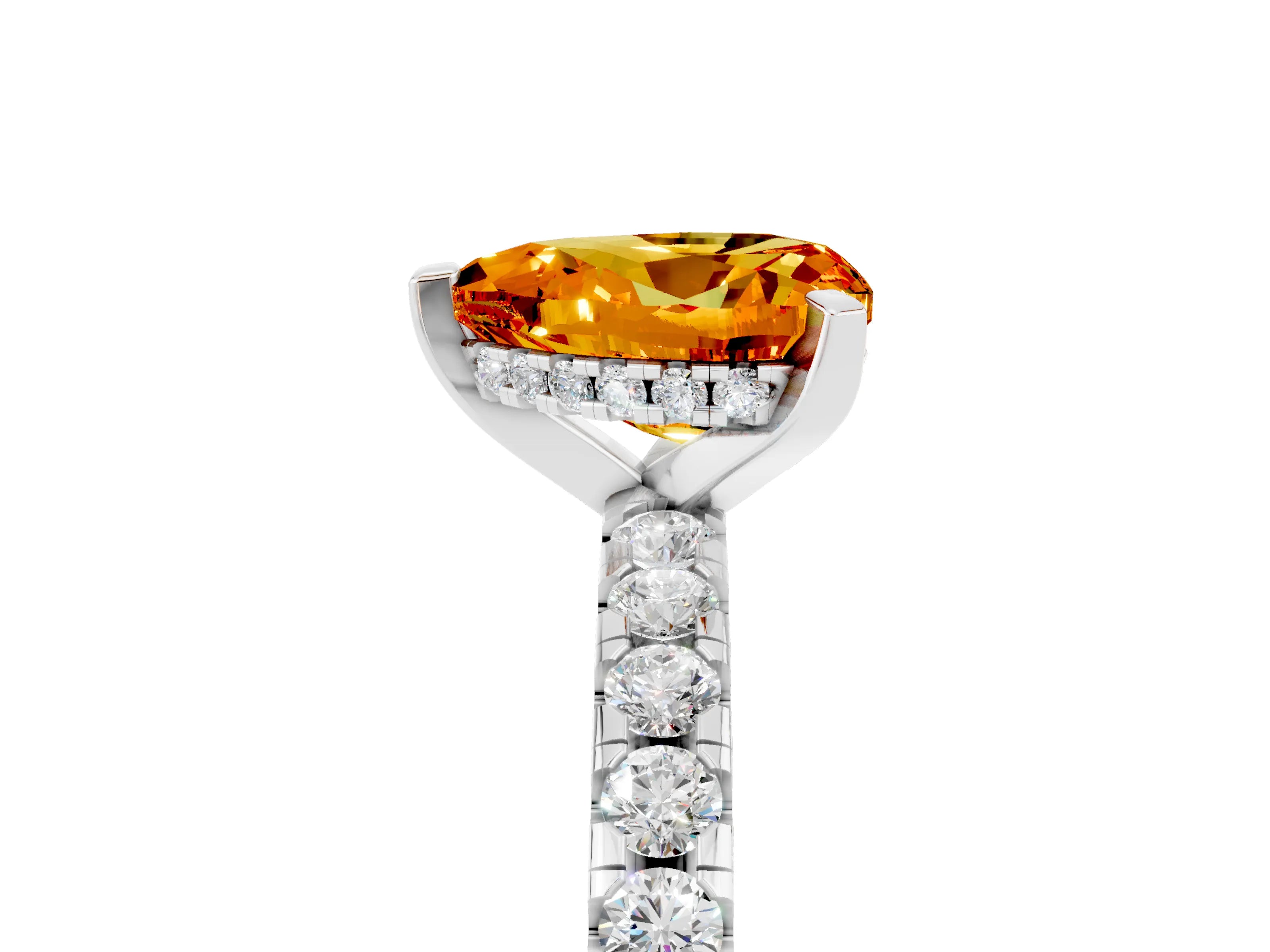 White gold Heart Cut Citrine Solitaire Ring with Pavé Band and Four-Prong Setting_17