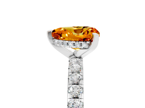 White gold Heart Cut Citrine Solitaire Ring with Pavé Band and Four-Prong Setting_17