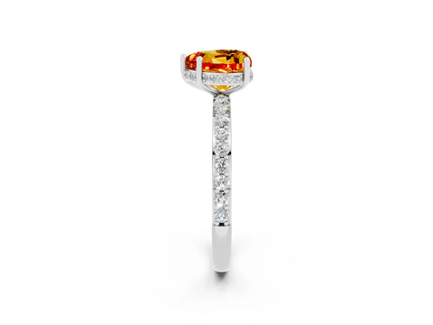 White gold Heart Cut Citrine Solitaire Ring with Pavé Band and Hidden Halo_14
