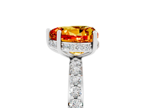 White gold Heart Cut Citrine Solitaire Ring with Pavé Band and Hidden Halo_17