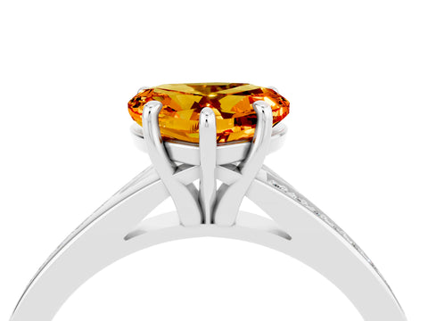 White gold Heart Cut Citrine Solitaire Ring with Pavé Band and Prong Setting_4