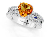 White gold Heart Cut Citrine Solitaire Ring with Pavé and Channel Set Band_1