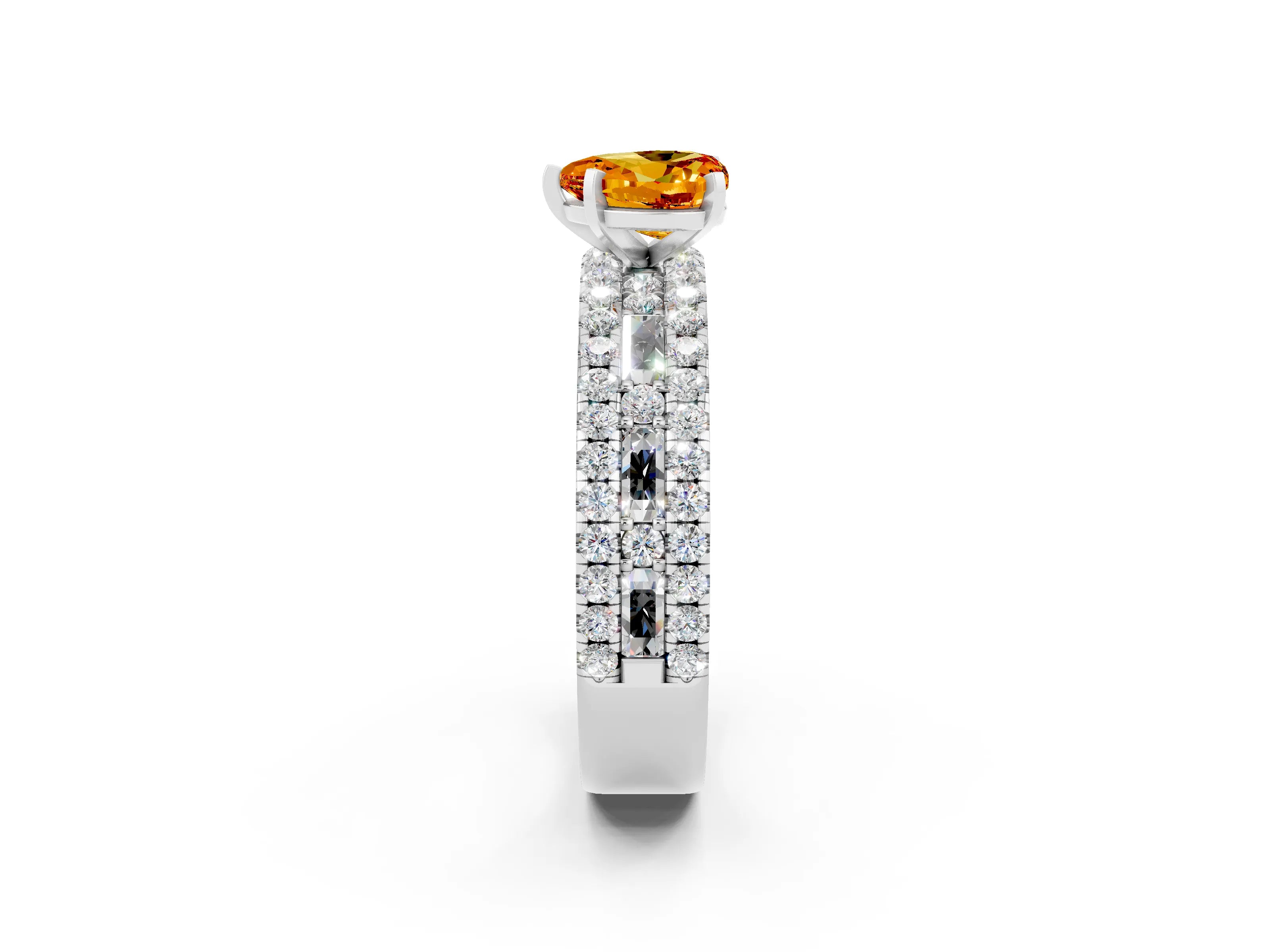 White gold Heart Cut Citrine Solitaire Ring with Pavé and Channel Set Band_2