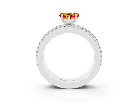 White gold Heart Cut Citrine Solitaire Ring with Pavé and Channel Set Band_3