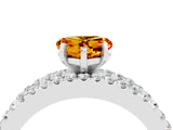 White gold Heart Cut Citrine Solitaire Ring with Pavé and Channel Set Band_4