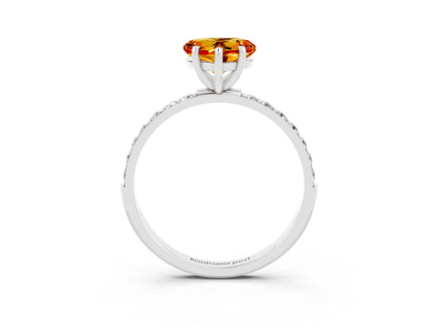 White gold Heart Cut Citrine Solitaire Ring with Pave Band and Four Prong Setting_27